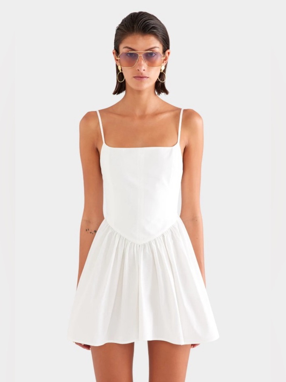 Venroy V Waist 100% Cotton White Adjustable Shoulder Straps Mini Dress M NWOT